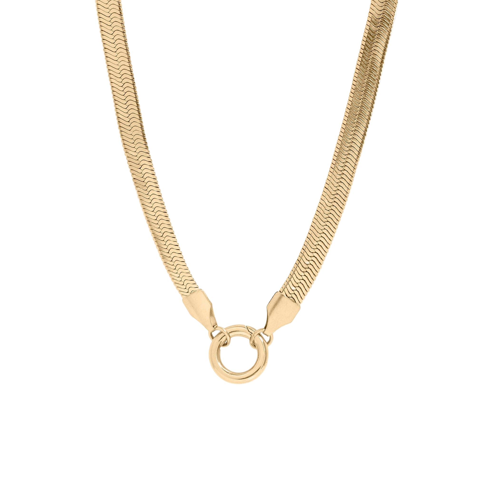 18K Gold Herringbone Charm Necklace