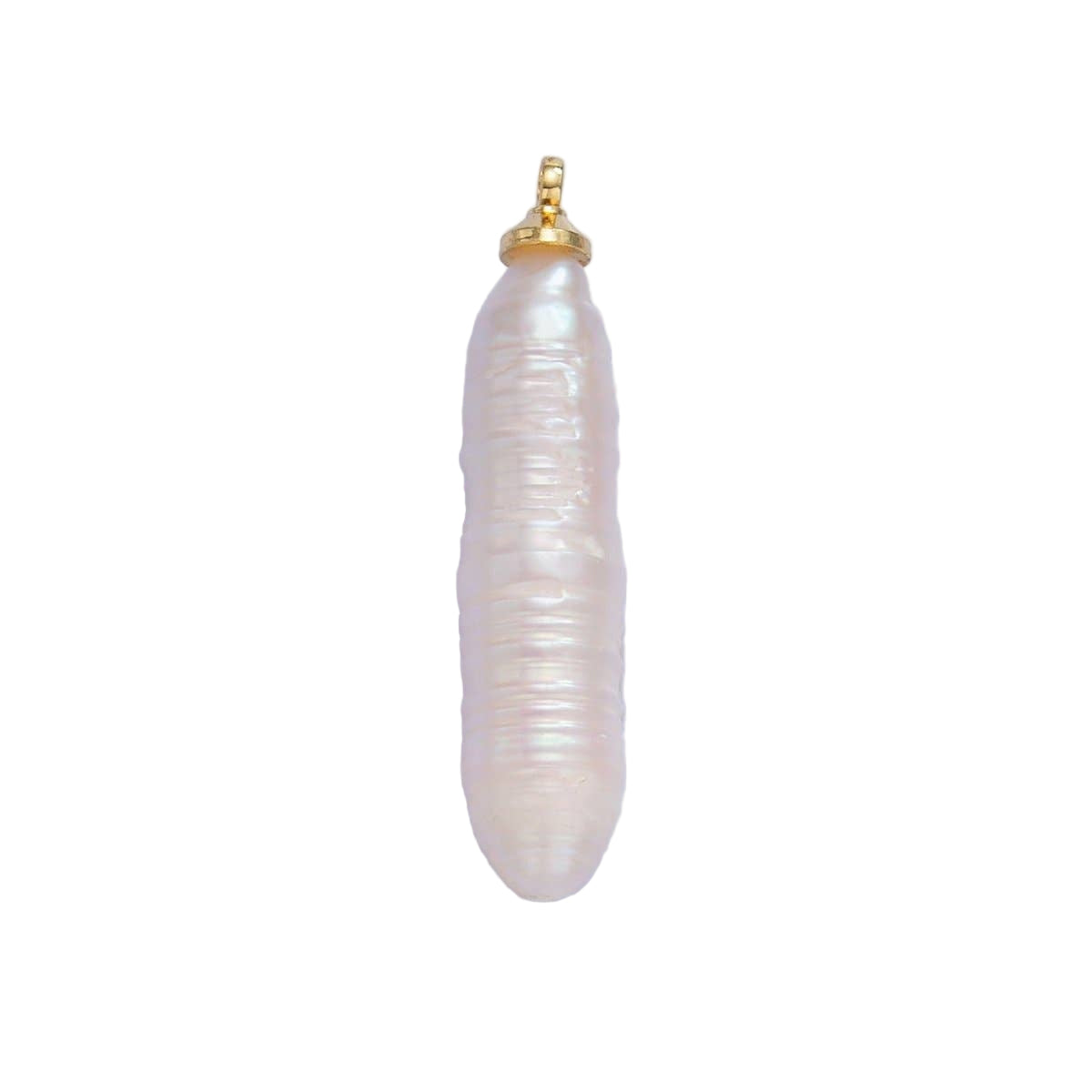 24K 30mm Biwa White Freshwater Pearl Charm