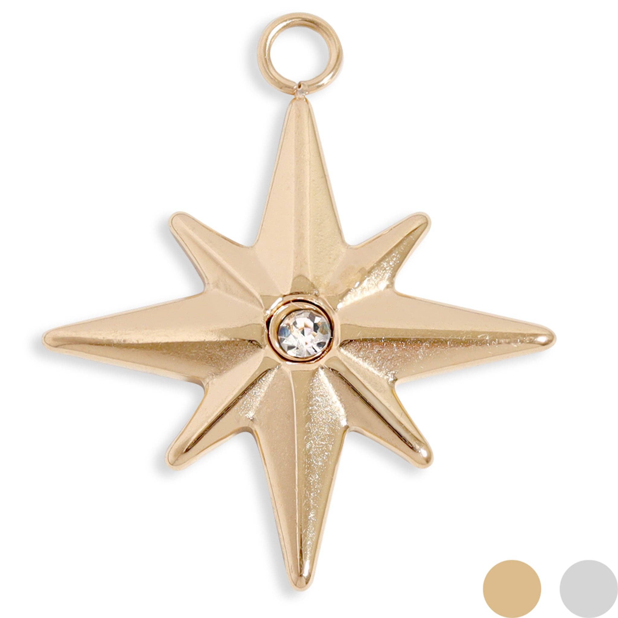 18K Gold PVD Stainless Steel CZ Compass Star Charm