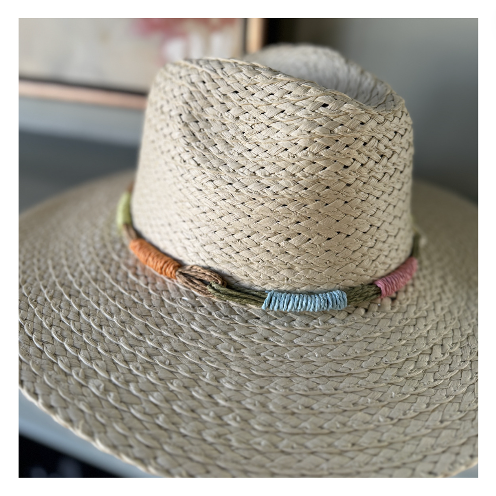 Tan Paper Hat with Raffia Color Rim