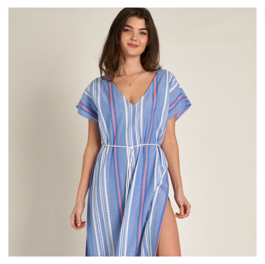 Short Sleeve Embroidered Cover Up Dress with Slit