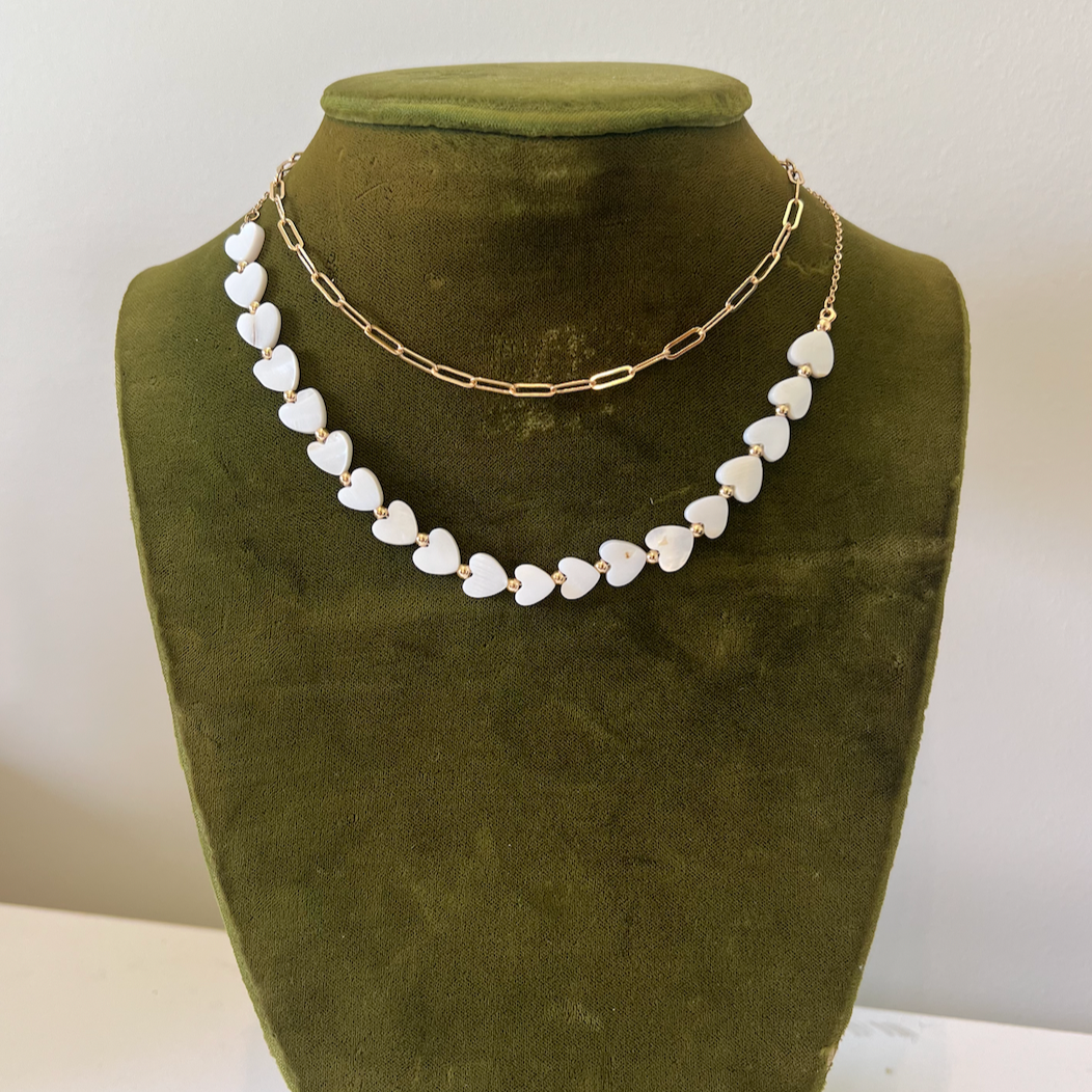2 Layered Heart Bead & Chain Necklace