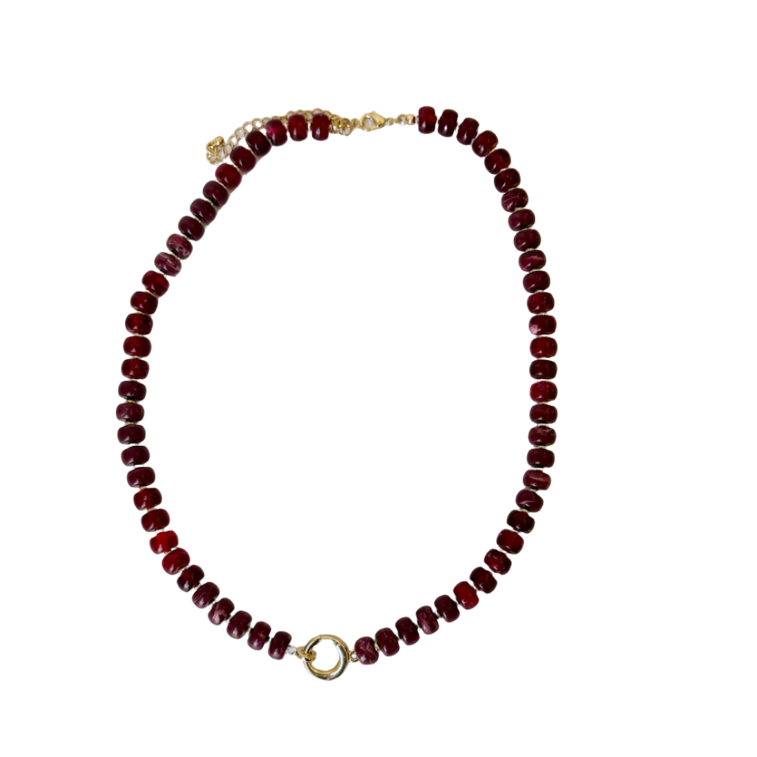 Ruby Marble Bead & Ring Clasp Necklace