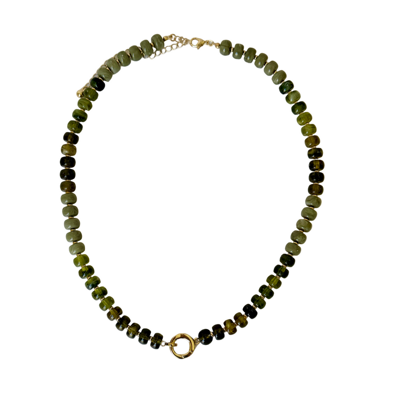 Green Marble Bead & Ring Clasp Necklace