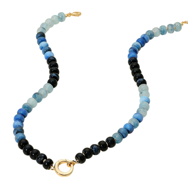 Navy Marble Bead & Ring Clasp Necklace