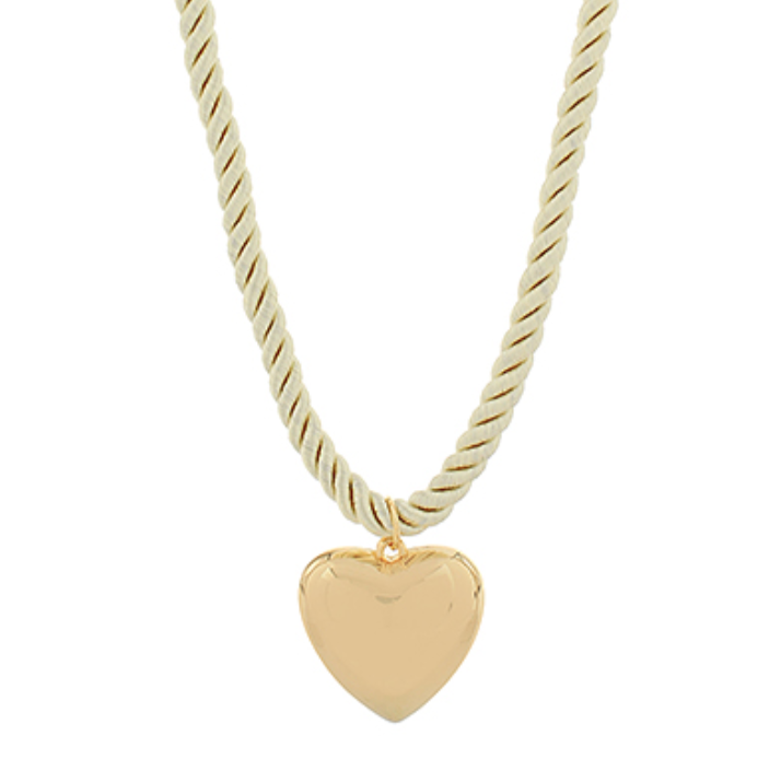 Bold Puffed Heart Cord Necklace (beige)