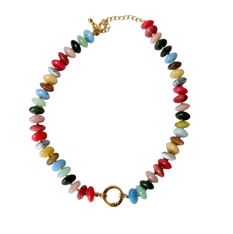 Chunky Resin Disc Beaded Necklace (Multi)