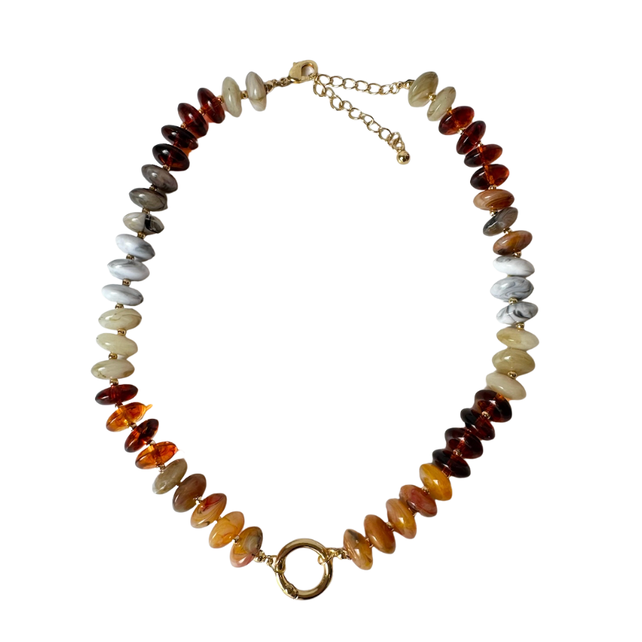 Chunky Resin Disc Beaded Necklace (Neutral)