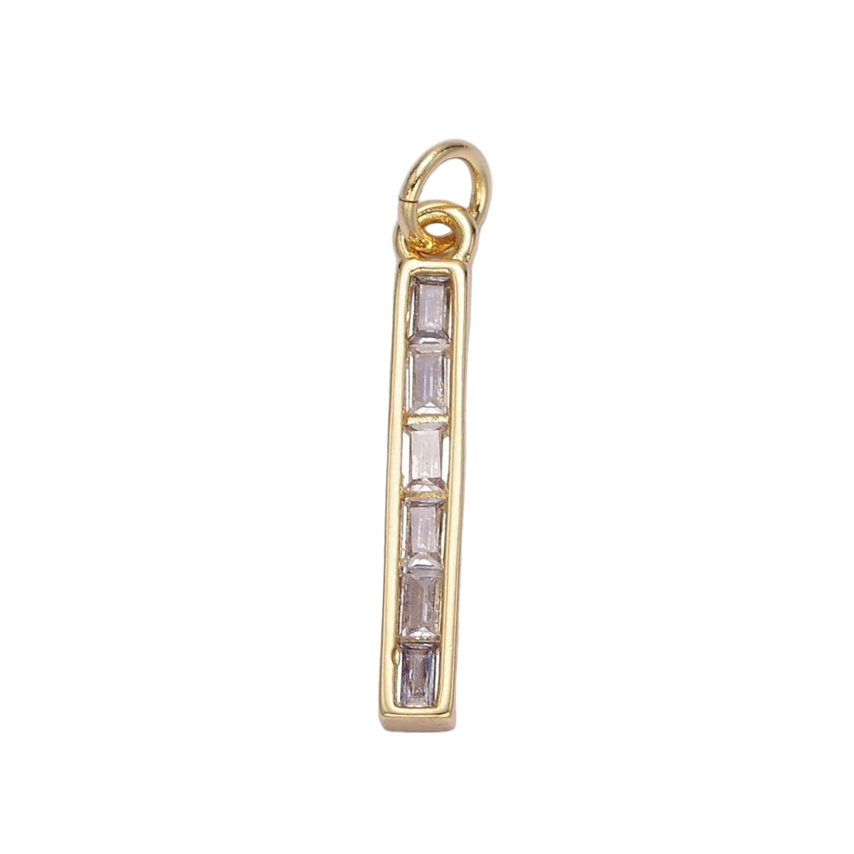 24K Gold Filled 25mm Clear Baguette CZ Linear Bar Charm | E348