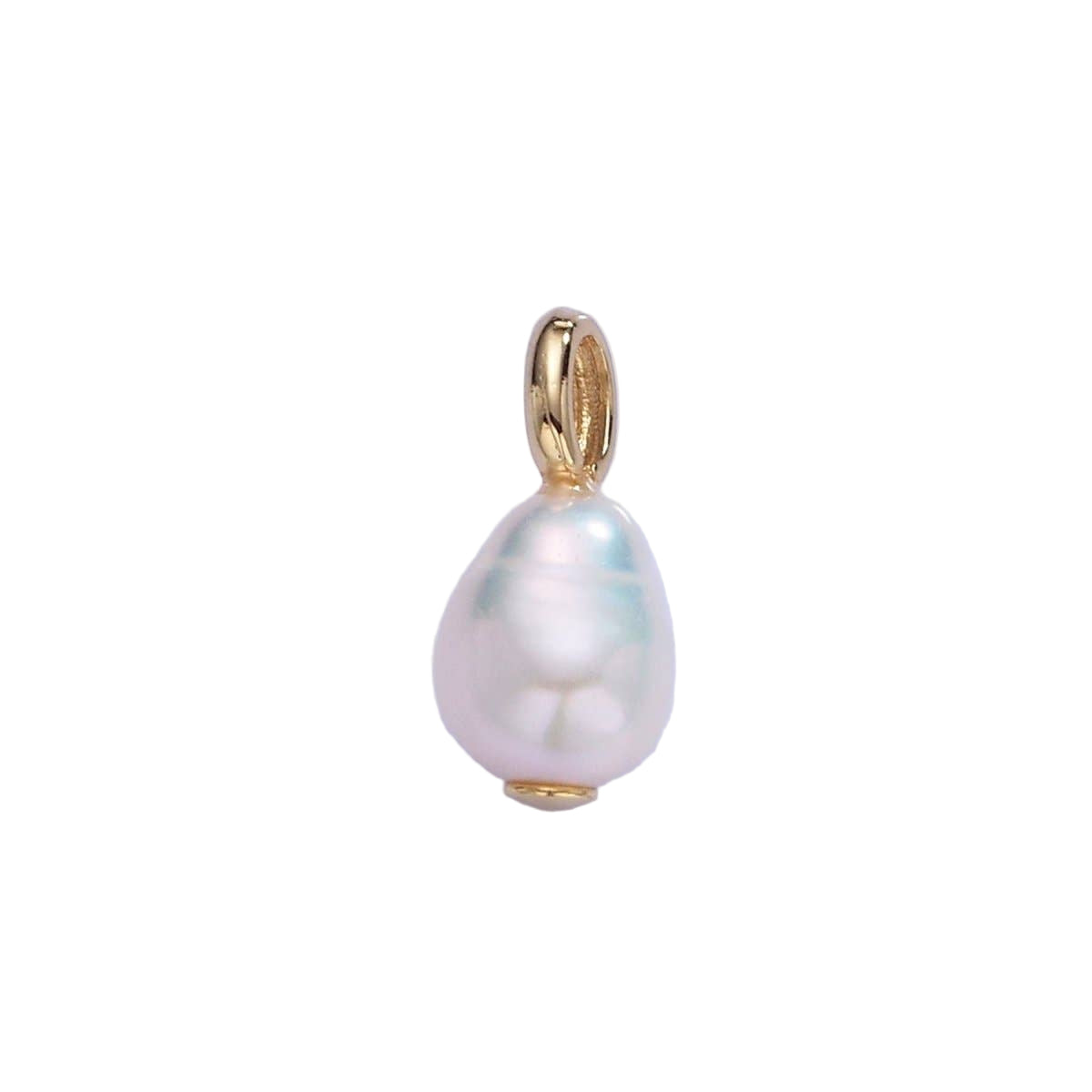 14K Gold Filled 14mm Ringed Freshwater Pearl Drop Pendant