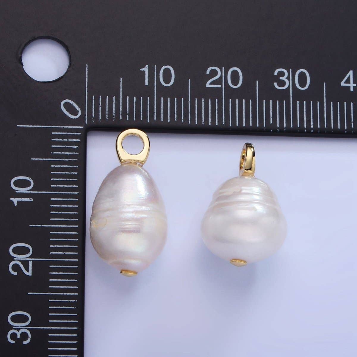 14K Gold Filled White Ringed Baroque Freshwater Pearl Drop Pendant
