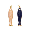18K Gold Filled 38mm Blue, Champagne Enamel Fish Sardine Charm