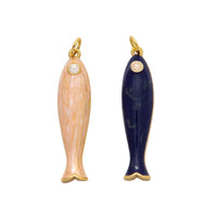 18K Gold Filled 38mm Blue, Champagne Enamel Fish Sardine Charm