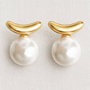 Curved Bar and Faux Pearl Stud Earrings