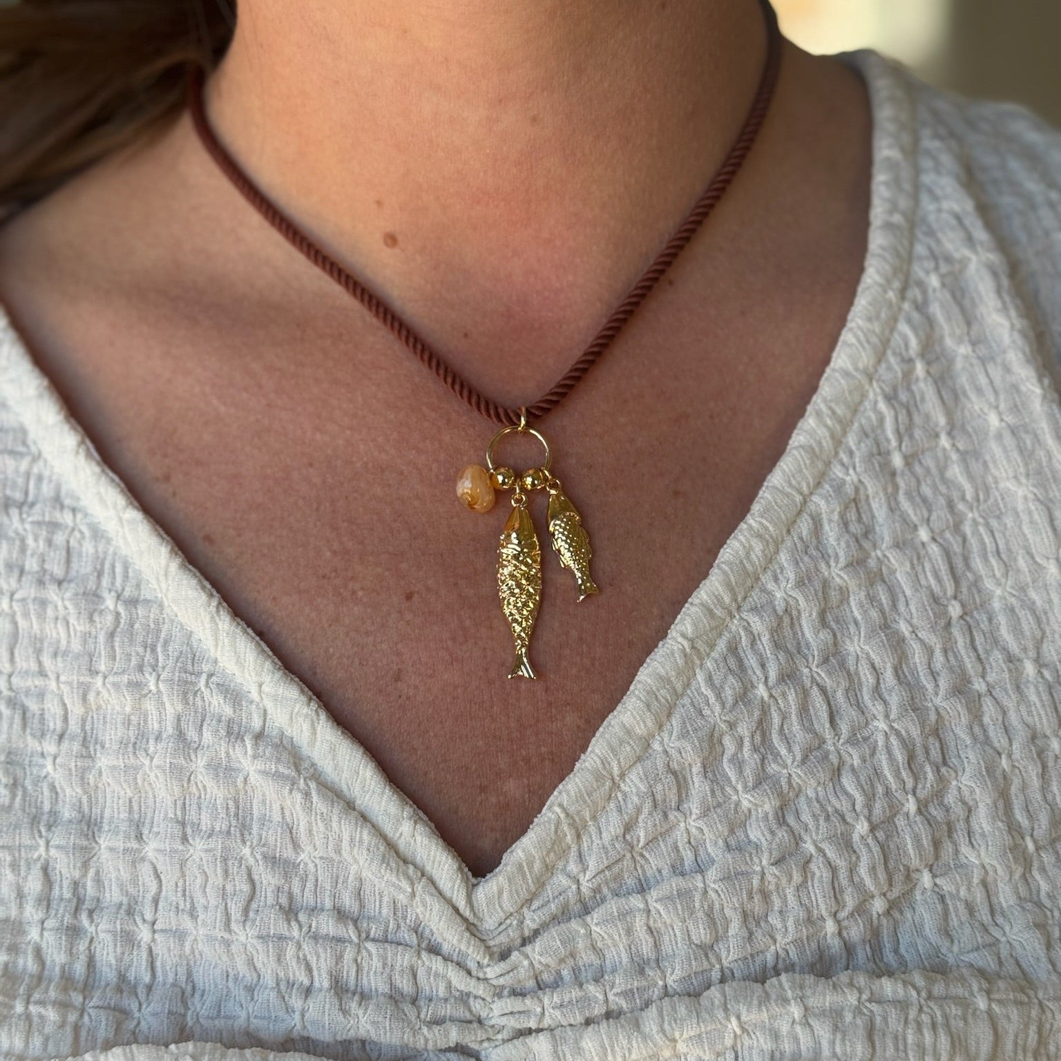 Two Fish Charm Cord Necklace