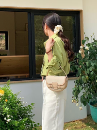 Buckle Décor Top Handle Canva Crossbody Bag