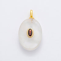 18K Gold Filled 26mm Natural Stone Pendant Oval Gemstone Charm