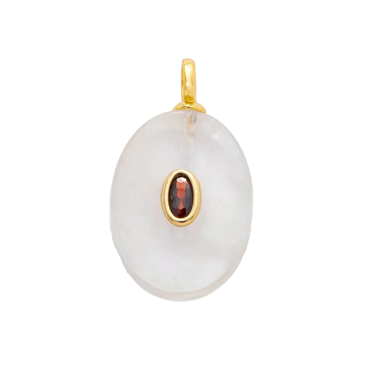 Natural Stone Pendant Oval Gemstone Charm in White Quartz