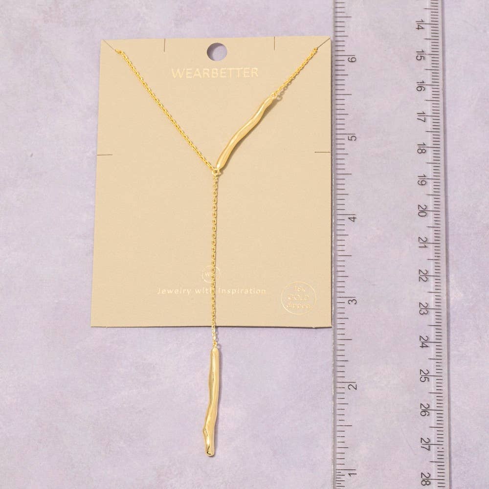 Gold Dipped Double Irregular Bar Y Chain Necklace (In stock week of March 16th)