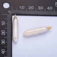24K 30mm Biwa White Freshwater Pearl Charm