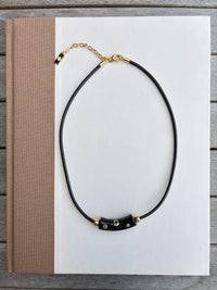 Leather Cord Bar Necklace - Black