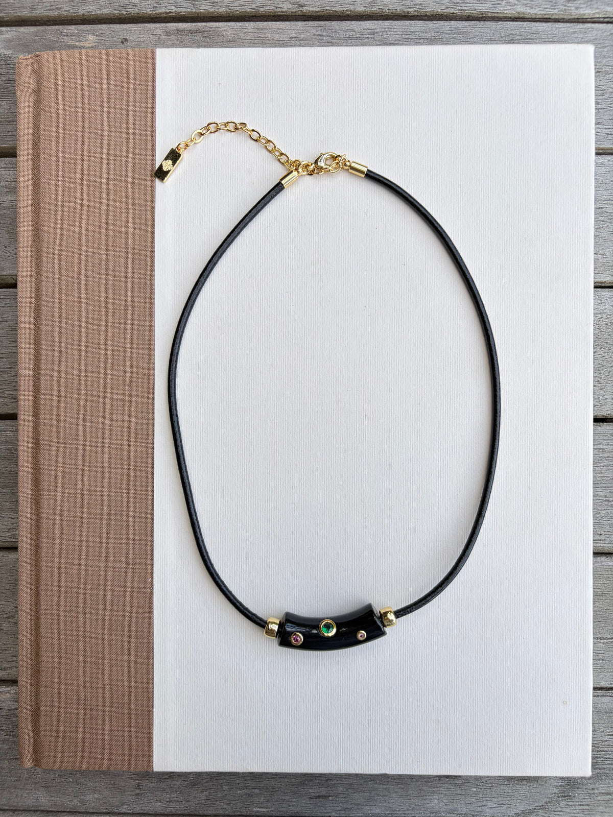 Leather Cord Bar Necklace - Black