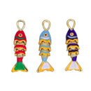 24K Gold Filled Red, Blue Enamel Fish 3D Multidimensional Charm