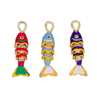 24K Gold Filled Red, Blue Enamel Fish 3D Multidimensional Charm