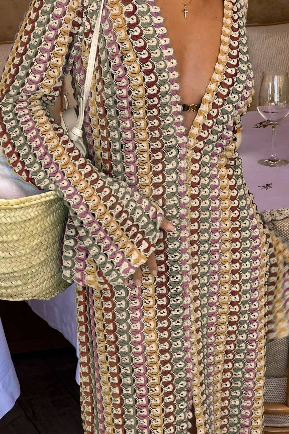 Hollow Out V-Neck Split Slim Cover Up