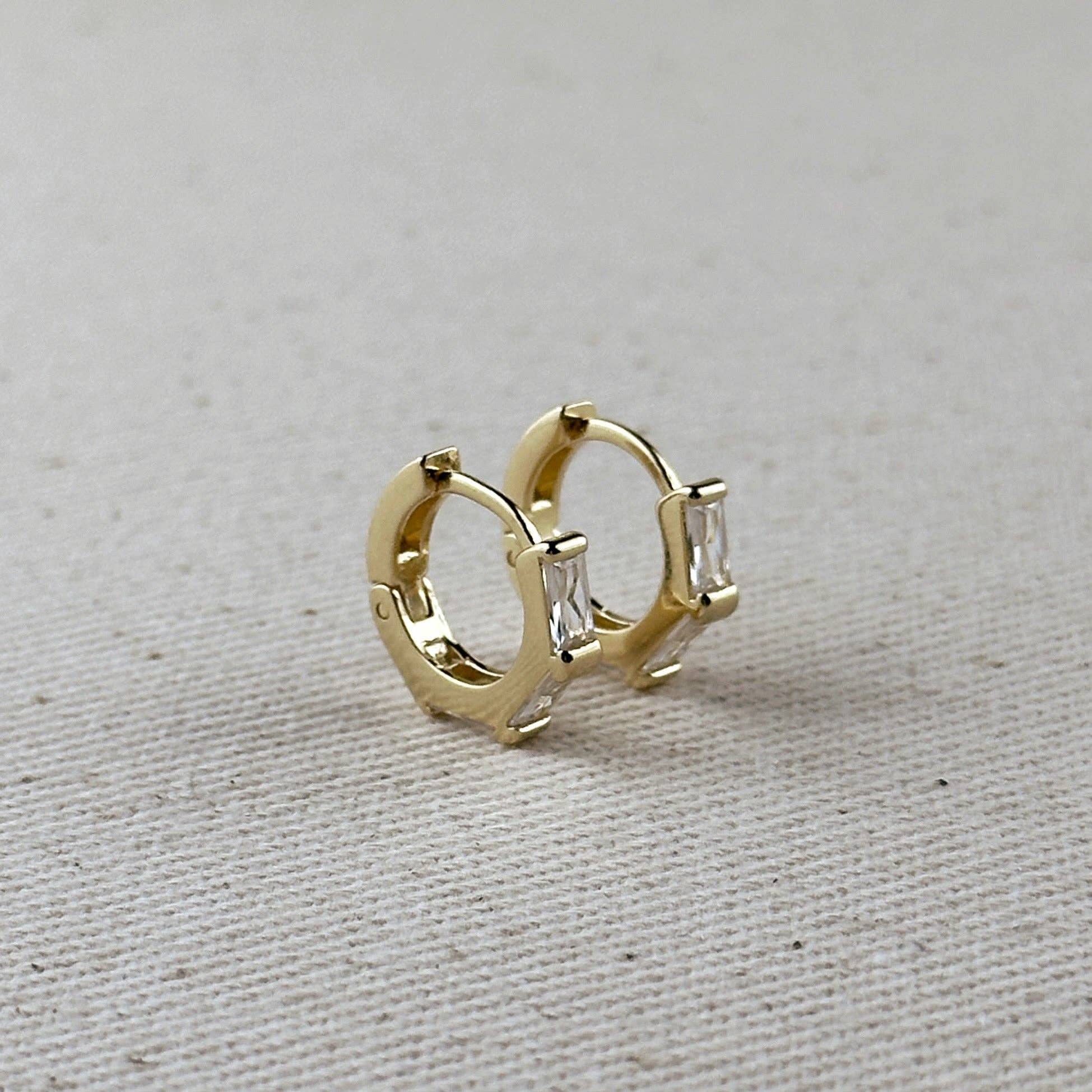 18k Gold Filled Colored Baguette CZ Clicker Hoop Earrings
