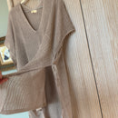 Crochet Beach Cover Up Poncho with Side Ties in Taupe