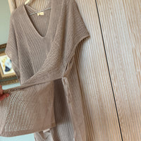 Crochet Beach Cover Up Poncho with Side Ties in Taupe