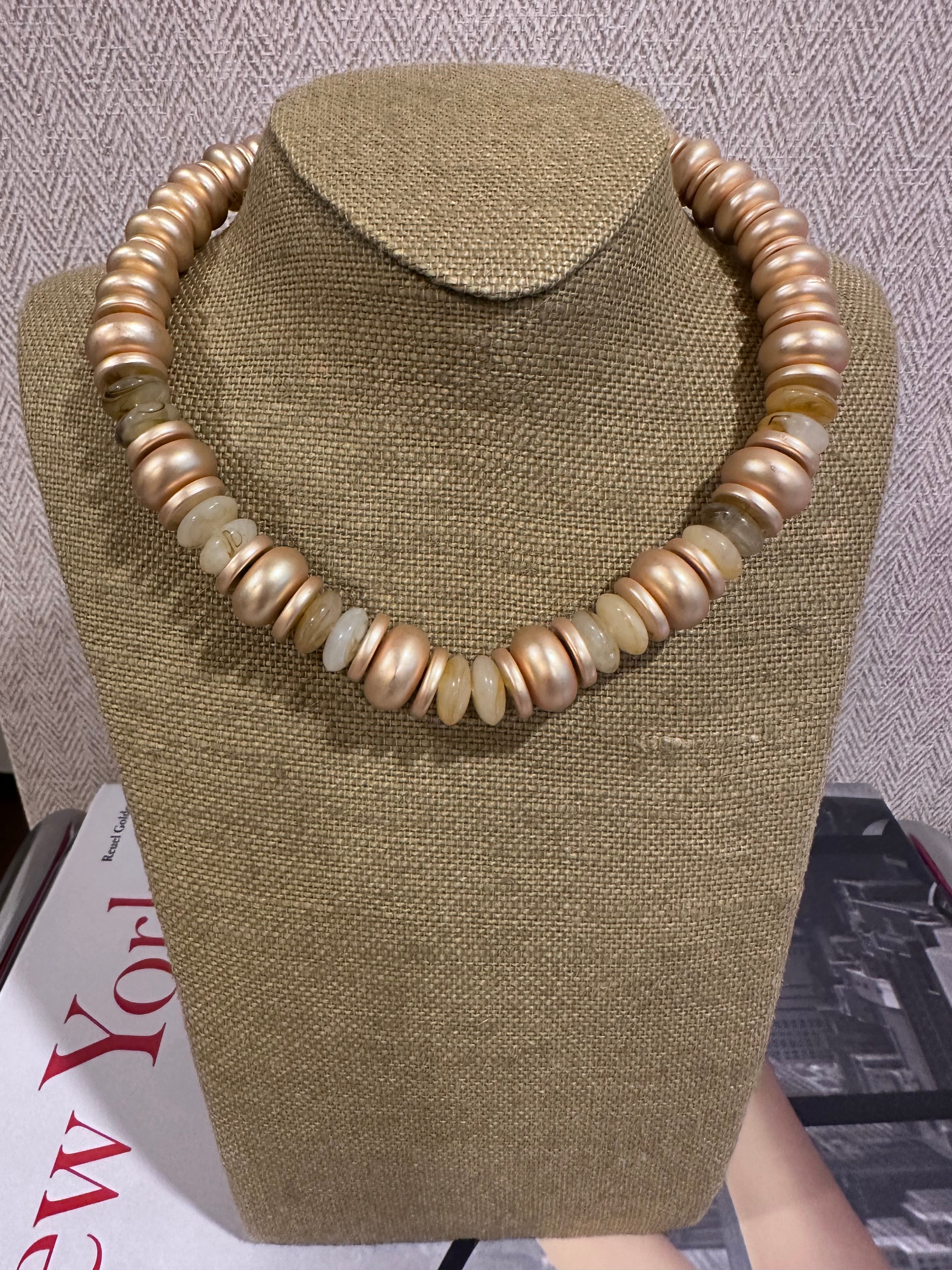 Gold Wood Bead Necklace