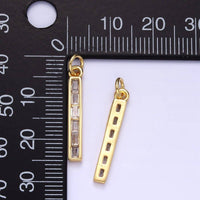 24K Gold Filled 25mm Clear Baguette CZ Linear Bar Charm | E348