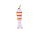 24K Gold Filled 24mm Enamel Stripes Sea Creature Sardine Fish Charm