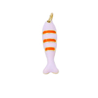 24K Gold Filled 24mm Enamel Stripes Sea Creature Sardine Fish Charm