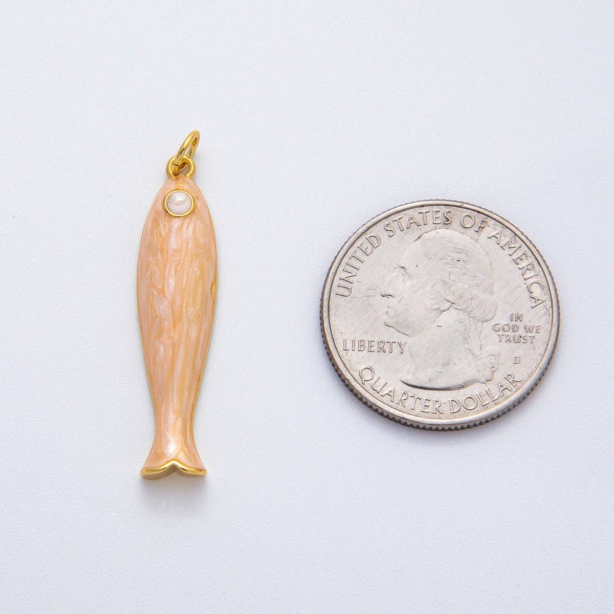 18K Gold Filled 38mm Blue, Champagne Enamel Fish Sardine Charm