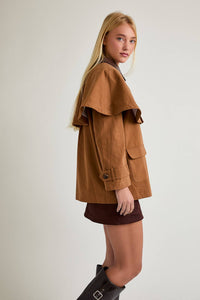 Cape Jacket with Contrast Collar and Front Pocket