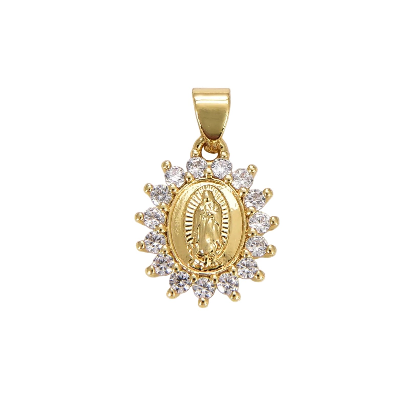 Gold Filled Virgin Mary Charm Pendant CZ Micro Pave