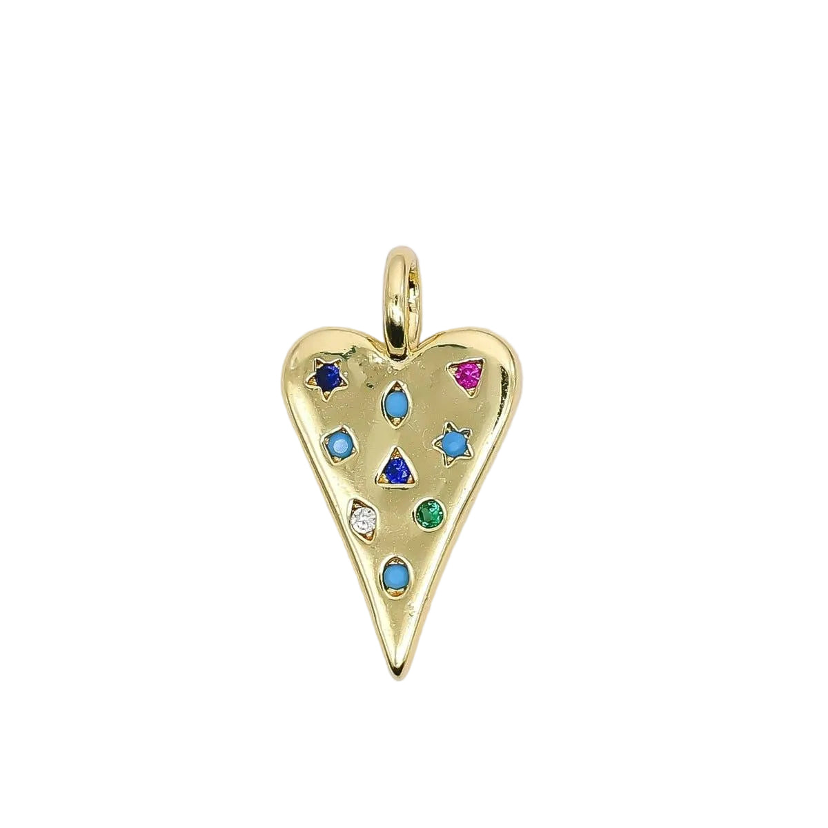 24K Gold Filled Colorful CZ Multi Shape Heart Love Charm