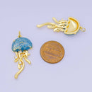 24K Gold Filled 35.5mm Enamel Art Blue Glittered Jellyfish Sea Animal Charm
