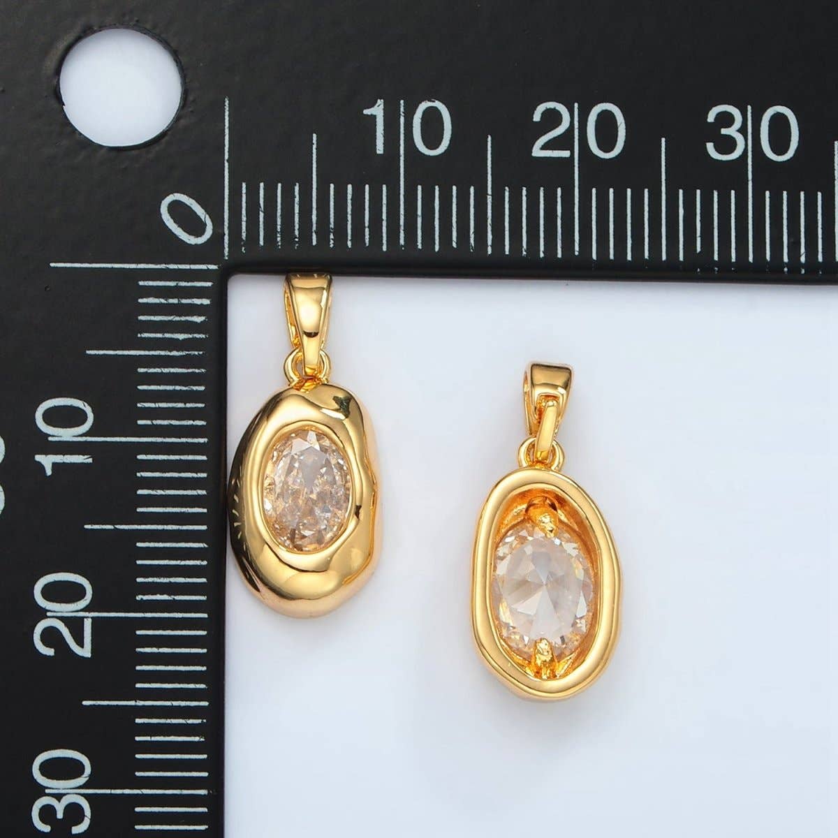 24K Gold Filled Clear CZ Oval Hammered Bezel Pendant