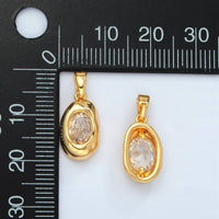 24K Gold Filled Clear CZ Oval Hammered Bezel Pendant