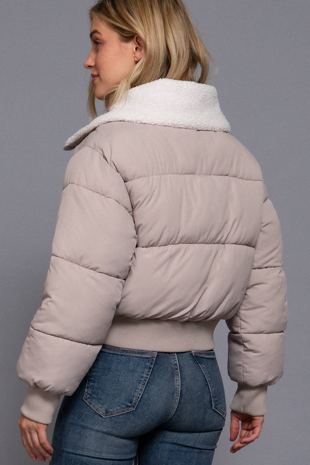 Long Sleeve Sherpa Collar Puffer Jacket