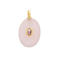 Natural Stone Pendant Oval Gemstone Charm in Rose Quartz