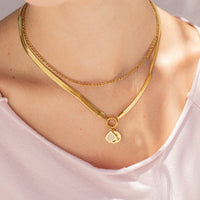 18K Gold Herringbone Charm Necklace