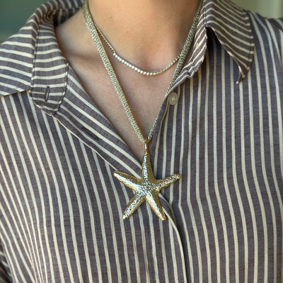 Starfish Pendant Mesh Necklace in Gold