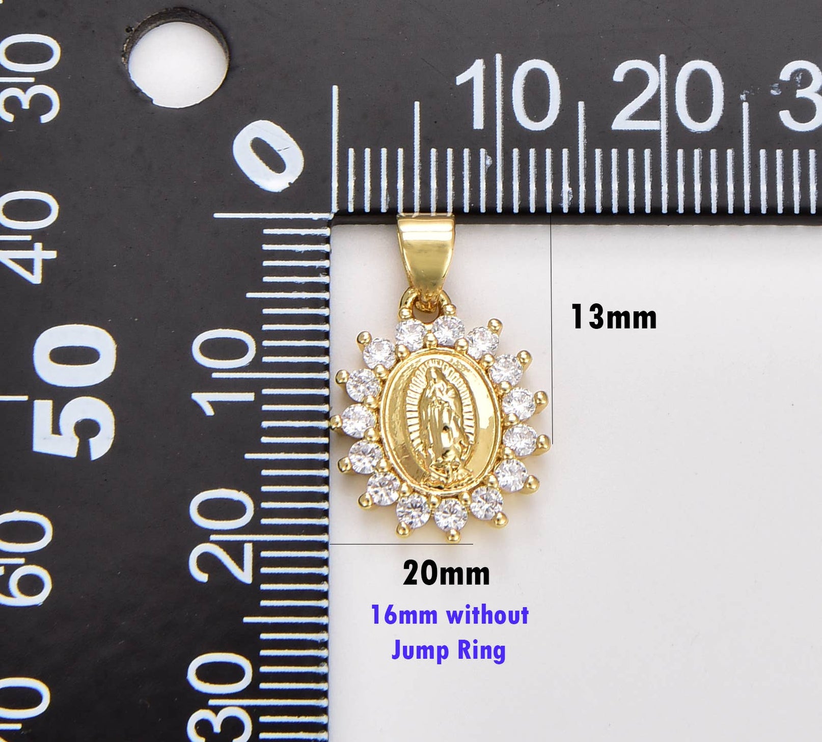 Gold Filled Virgin Mary Charm Pendant CZ Micro Pave
