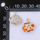 24K Gold Filled 19mm Ceramic Art Pocket Sea Fish Animal Charm