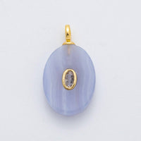 18K Gold Filled 26mm Natural Stone Pendant Oval Gemstone Charm